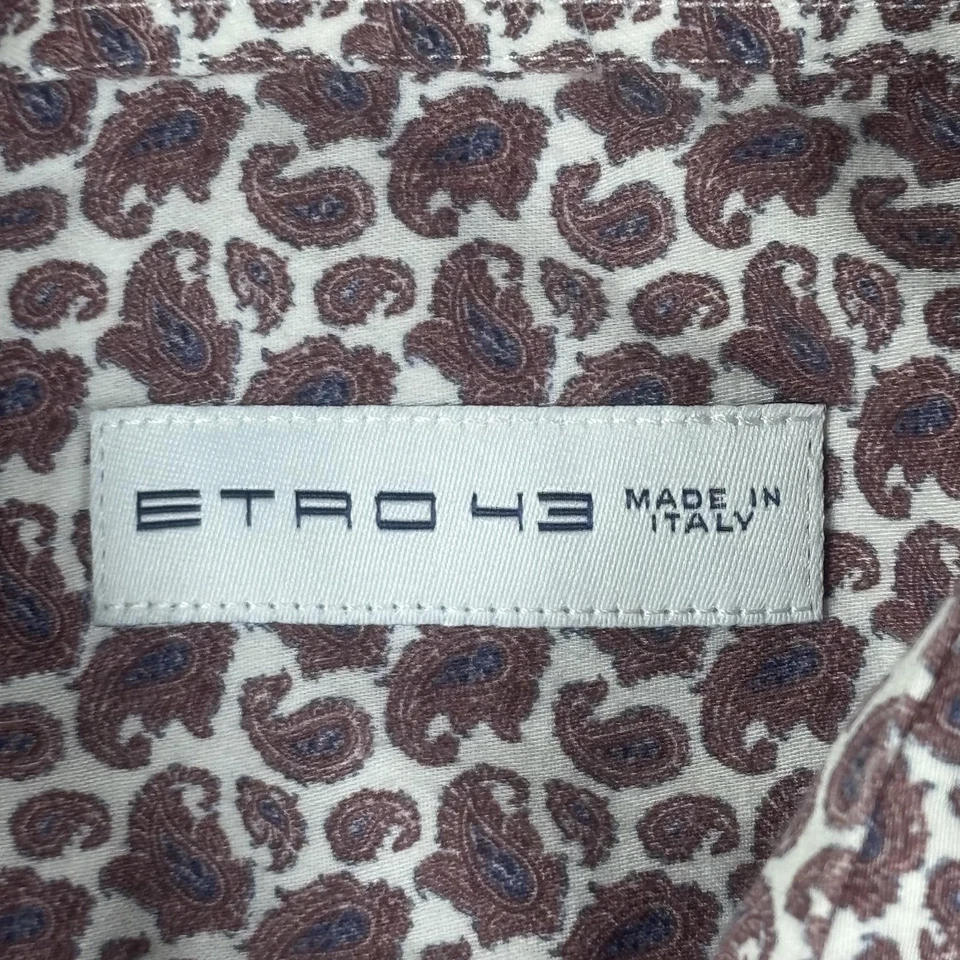 Etro Dress Shirt Mens 43 Made in Italy Pink Paisley Button Front Long Sleeve - Image 4 of 4