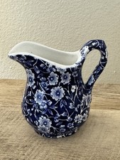 English Pottery Creamer Vintage Blue White Fl...