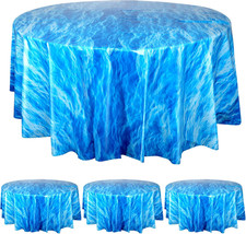 3 Pcs round Ocean Waves Tablecloths Disposable Plastic Ocean Blue Table Cloth ro