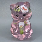 Vintage Fenton Pink Glass Bear Beautiful Hand Painted & Signed, 3" Tall