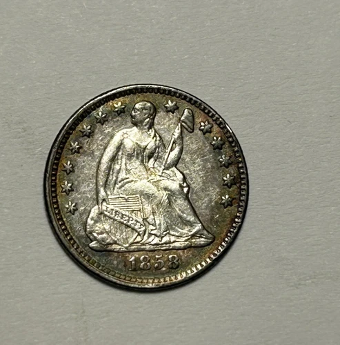 1858 SEATED LIBERTY HALF DIME  AU DETAIL