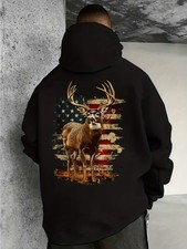 Men's  Women's Whitetail Buck Deer Hunting Hoodie - American Flag  Deer Head G