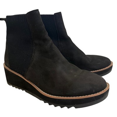 Eileen Fisher Black Lilou Nubuck Stretch Knit Bootie Wedge Women Size 9.5