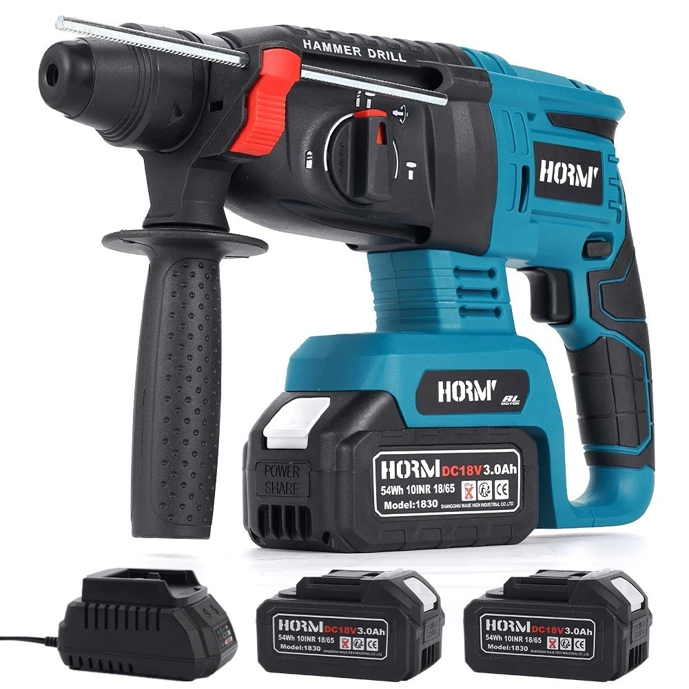 Cordless Hammer Drill SDS Rotary Heavy Duty Electric Impact Hammer + 2 Batteries