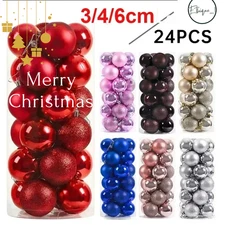 24Pcs Christmas Tree Balls 3/4/6cm Xmas Baubles Set Mat Shiny Glitter Ornament