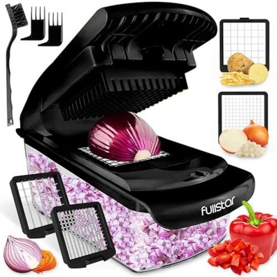 2-in-1 Schwarz Gemüseschneider - Manueller Gemüse Zwiebel Salat Lebensmittel Zerkleinerer - Kartoffel