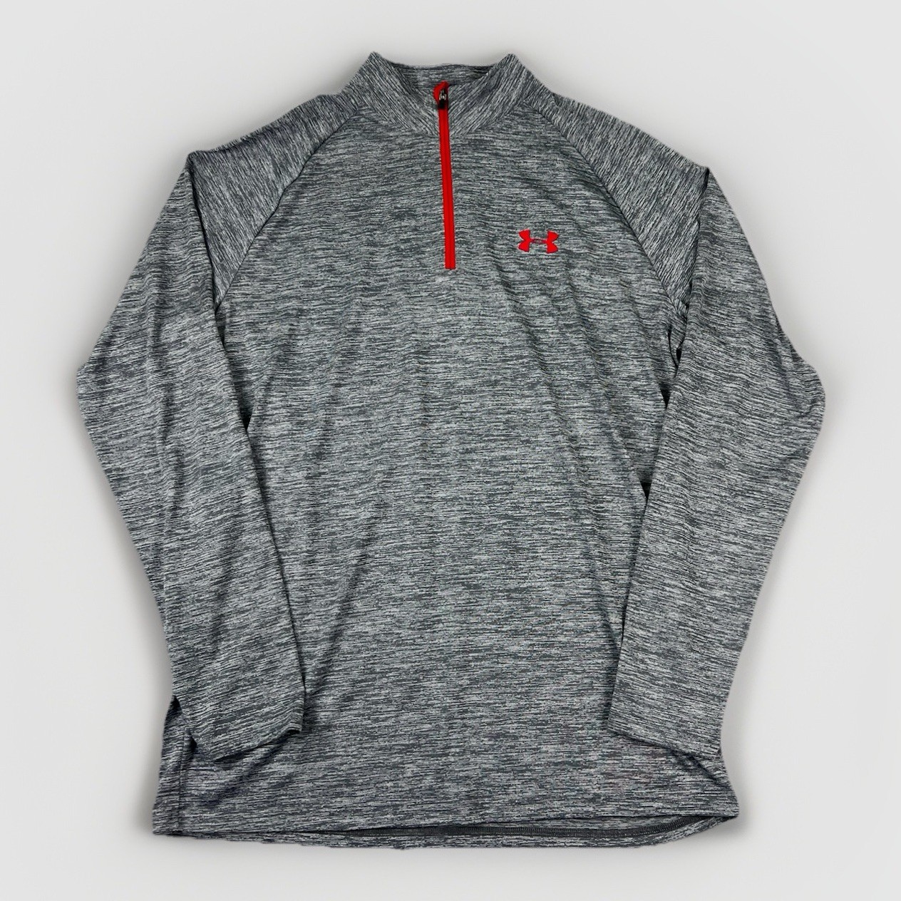 Under Armour HeatGear Quarter Zip Pullover Medium Gray Red Logo Athletic