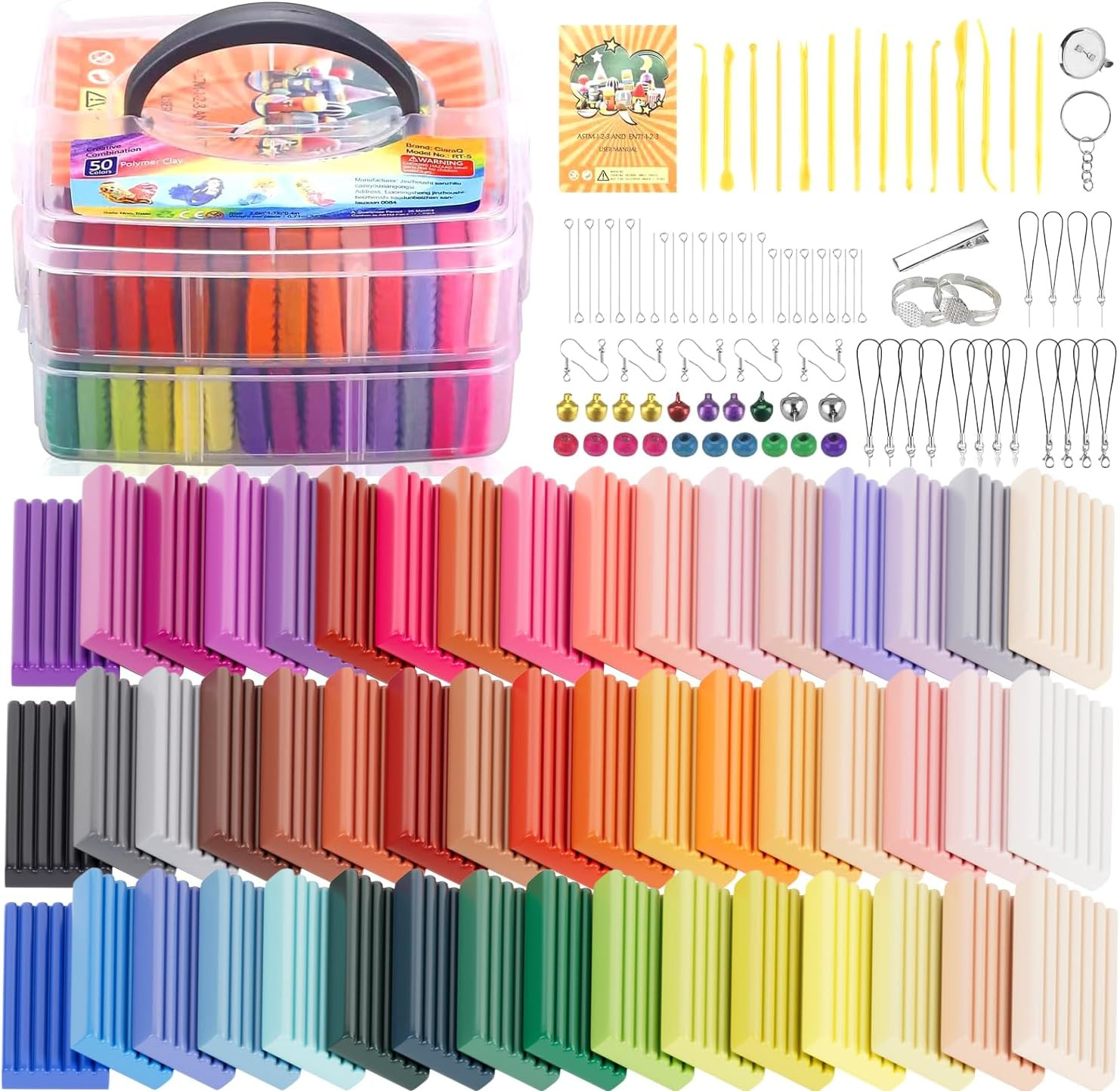 Ciaraq Polymer Clay 50 Colors, DIY Modeling Clay Starter Kits for Kids, Oven Bak