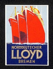Norddeutscher Lloyd Bremen Luggage Label Original Small c1930's-40's