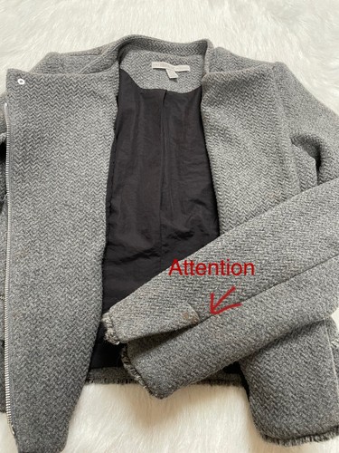 Zara Moto Jacket Tweed Grey Herringbone Zipper Wool Thick Asymmetrical Size S - 第 8/8 張圖片