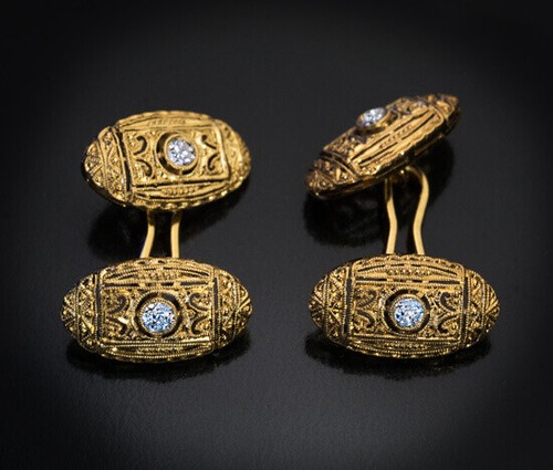 Art Deco Vintage Diamond Gold Openwork Cufflinks