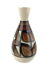 Pohaku Kiln Tapa Bud Vase Aloha Mahalo Hawaii Brown White Ceramic Pottery 6"