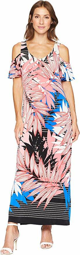 women's nine west flutter sleeve maxi dress Nine West ITY V-Neck Shoulder Flutter Sleeve Maxi Women's Dress : 16