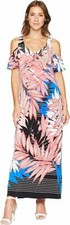 Nine West Women's V-Neck Flutter Sleeve Maxi Dress, Coral/Cobalt Multi, 16