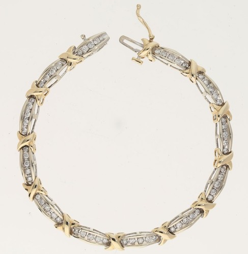 Diamond Coaster X Bracelet .75CT Multi Tone Gold 6 3/8” Long - Picture 4 of 8