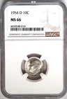 1954-Denver Mint Silver Roosevelt Dime (10C) NGC MS 66