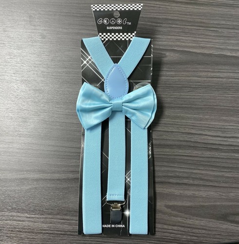 Mint Blue Suspender and Bow Tie Set Adults Wedding Formal Men Women (USA) - Picture 3 of 3