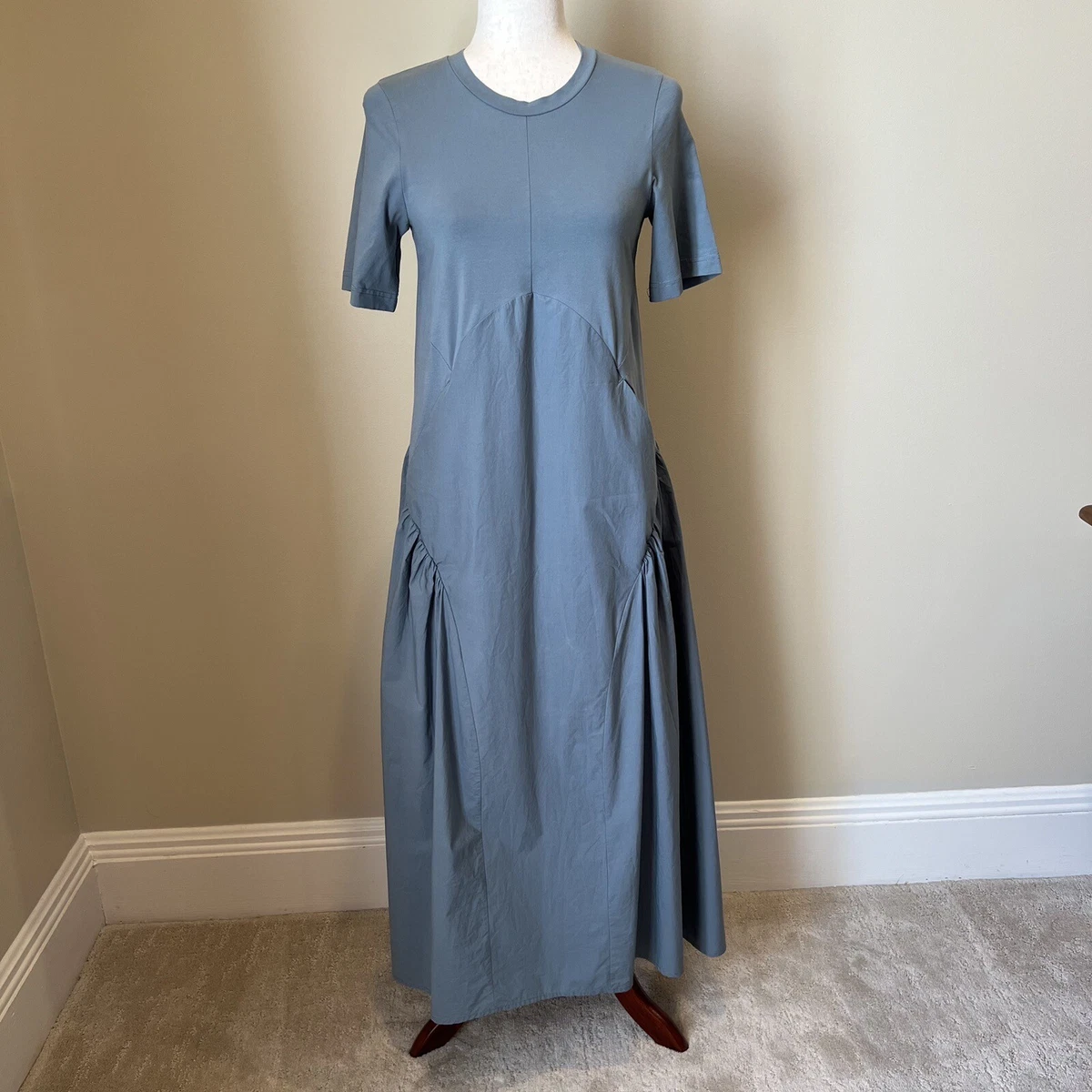 COS T-Shirt Midi Dress Size XS Drab Green Pockets Stretch Flowy