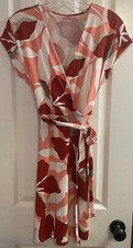 NWT Nine West Women’s Dolman Sleeve Wrap Dress Red Orange Leaf Print Small