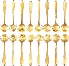 16 Pcs Teaspoon Gold Tea Spoons Decorative Flowers Coffee Dessert Spoon (D1)