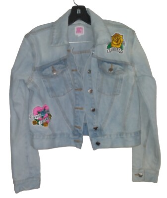 Juicy Couture Womens Teen Denim Jean Jacket Y2K Crop Top Floral
