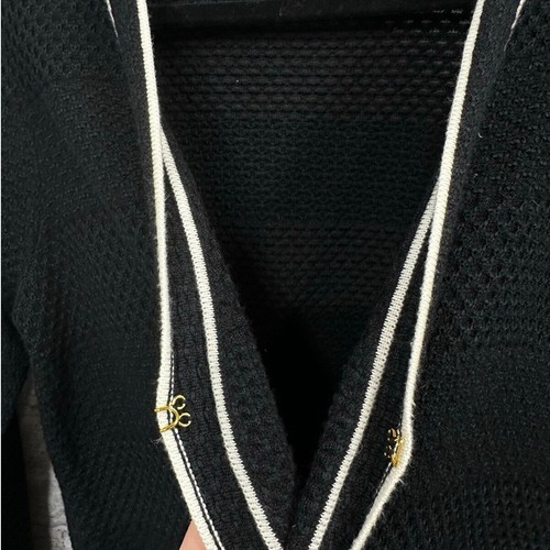 St. John schwarz & weiß gestreifte offene Kaschmir-Wollmischung Strickjacke Medium - Bild 4 von 11
