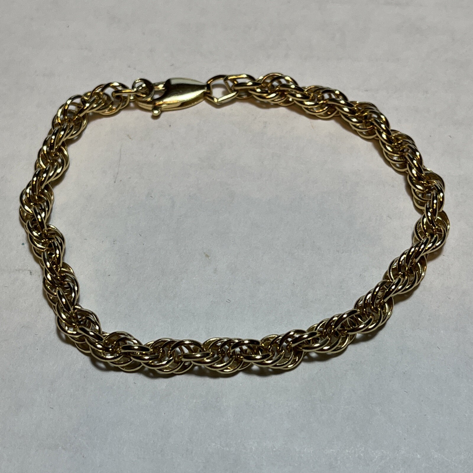 Solid 925 Gold Vermeil Twisted Rope Chain Bracelet 7.25”