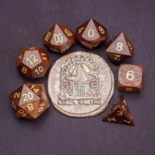 Sage's Trees - Purpleheart Wood Gold Ink Polyhedral Dice Set