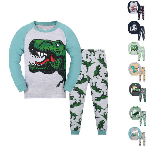 Little Boys Pajamas Dinosaur Cotton 2 Piece Train Toddler Sleepwear Fall Winter - Picture 1 of 47