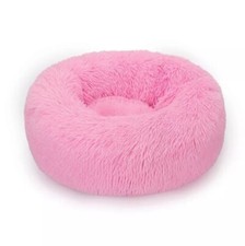 Donut Plush Pet Dog Cat Bed Fluffy Soft Warm Calming Bed Kennel Nest Pink
