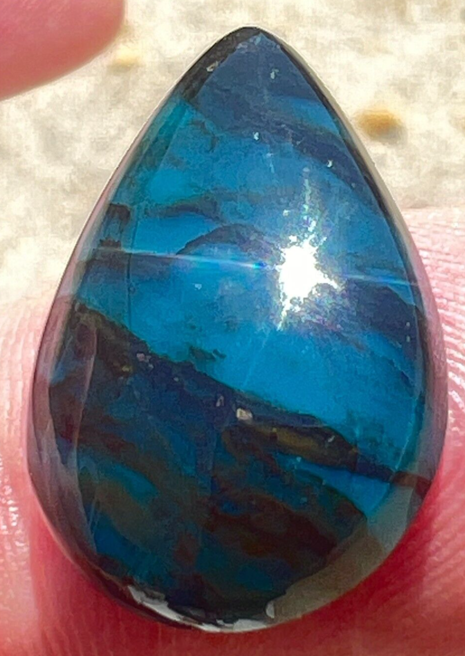 16cts Indonesian Blue Opalized wood Pear Shaped Cabochon
