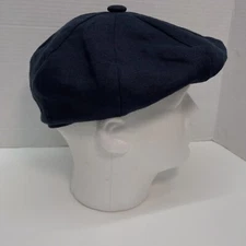 CAPAS Big Apple LINEN Cap News Boy 8-Panel Size Medium Navy Blue USA Made EUC