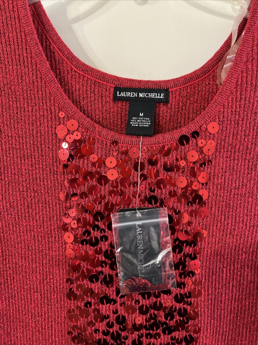 may Lauren Michelle NWT Women's Tank Top Blouse Metallic Red Silver