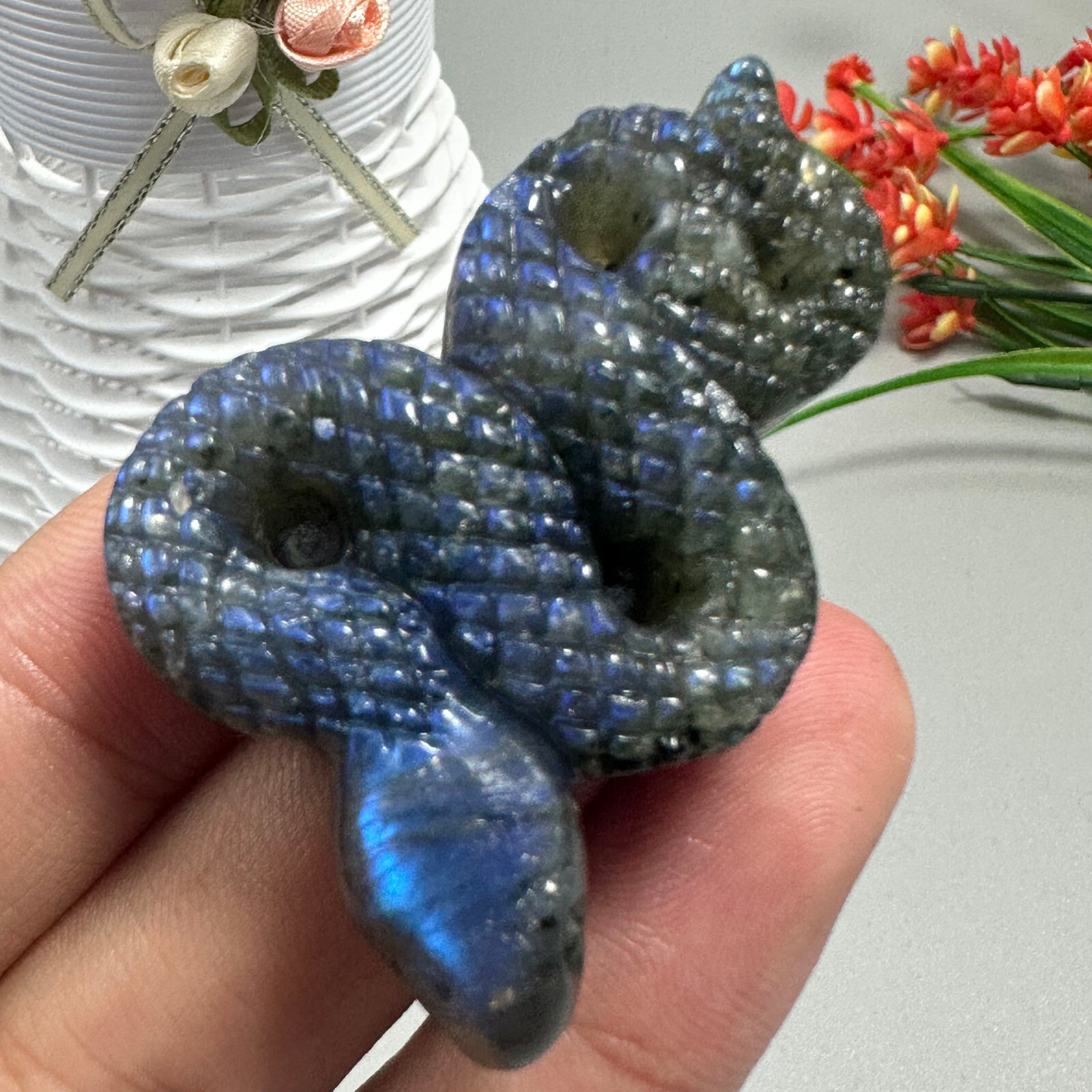 Labradorite Carved Snake Quartz Skull Crystal for Reiki Healing 1pc