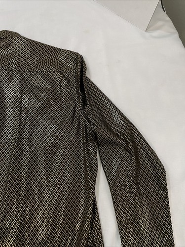 Coofandy Mens Shirt L Long Sleeve Black With Gold Pattern - Picture 13 of 15