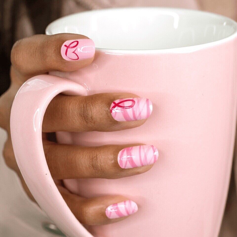 breast cancer ribbon nail design