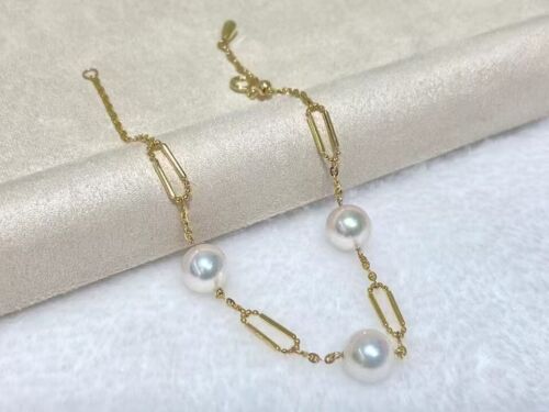 18 K yellow gold bracelet AAA 7.5-8 mm natural round white south sea pearl