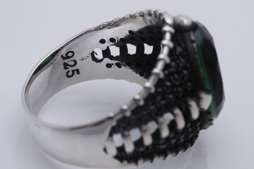 Turkish Style Handmade Jewelry Oval Shape Emerald 925 Sterling Silver Men's Ring - Picture 6 of 9