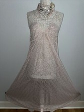 Woman  s L Long Gown Lingerie Gossard Artemis Nylon pink Sheer LACE 55  FULL SWEEP