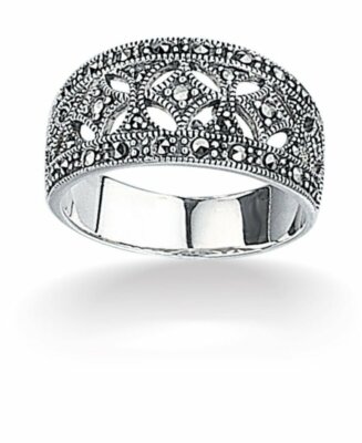 Elements silver and marcasite wide band ring, size S
