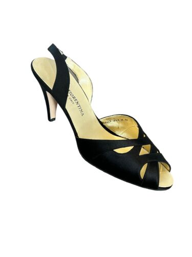 SILVIA FIORENTINA ITALY CUT OUT BLACK OPEN PEEP TOE SILK HEEL SLINGBACKS $395 10 - Picture 2 of 14