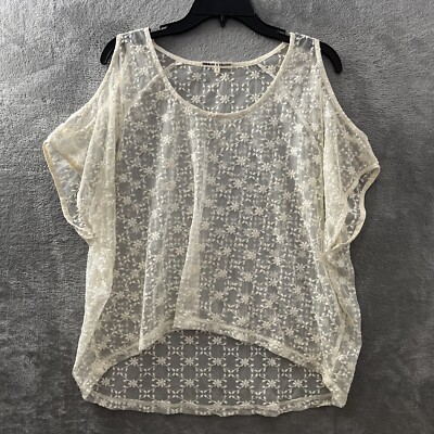 Threads 4 Thoughts Sheer Blouse Top Womans Small Floral Beige Cold Shoulder