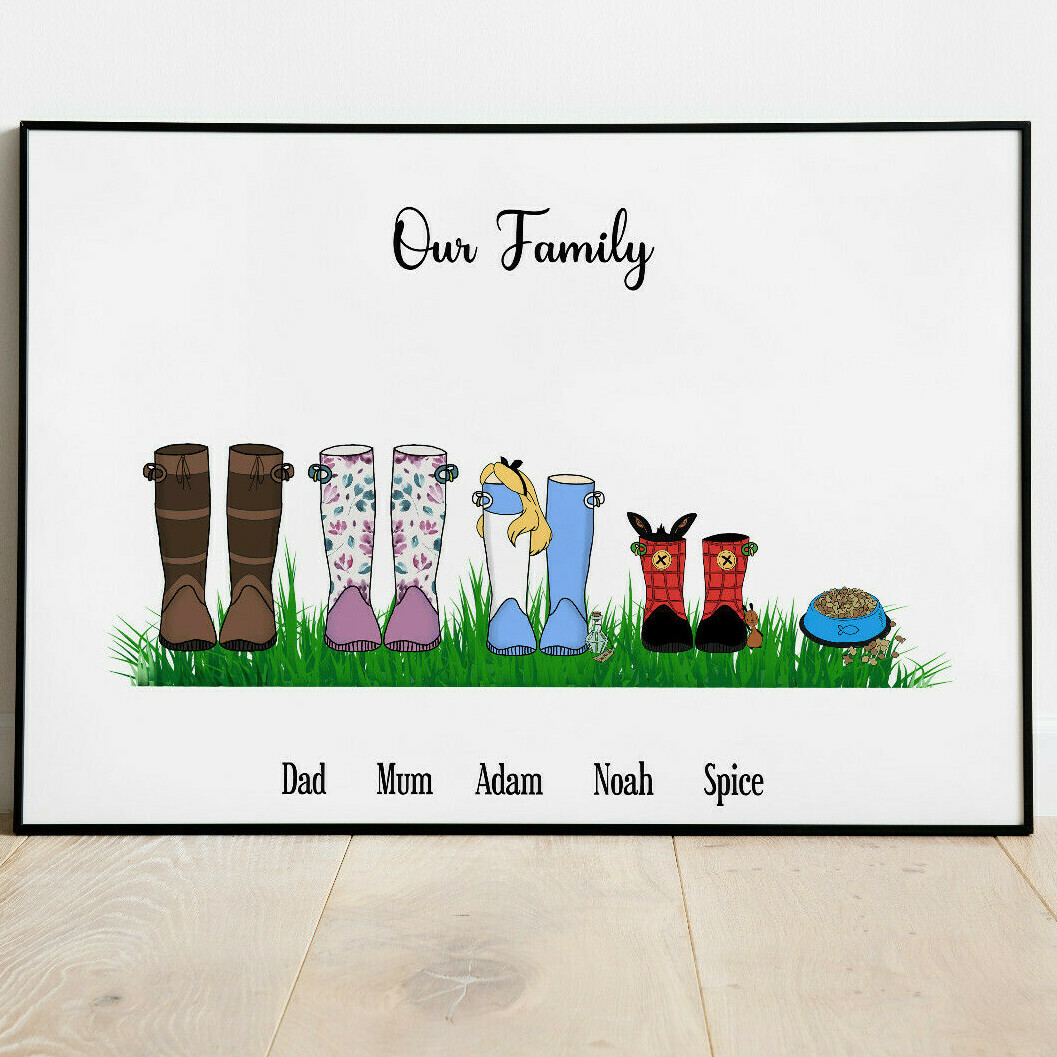 Personalised Welly Boots Family Word Art Print Wellies New Home Mothers Day  Gift