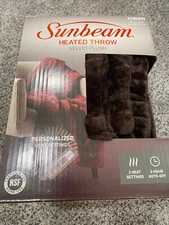 Sunbeam Heated Throw Blanket - Velvet Plush - 3 Heat Settings - 50" x 60" Brown