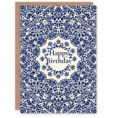 Geburtstagskarte blau Blumenmuster Design klassisch arabesk für Ihn Grußkarte