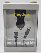 heyday USB Car Charger with 6' USB-C to USB-C Braided Cable - Matte Black 334