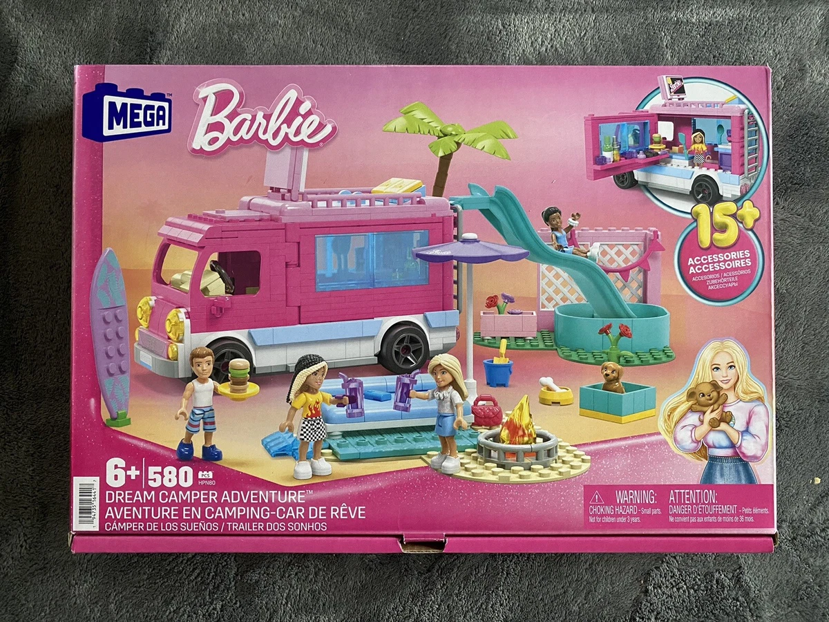 MEGA Barbie Dream Camper Adventure Car Building Playset 580 Pieces 4 Micro Dolls
