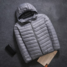 Men's Hooded Puffer Jacket Lightweight Faux Down Coat Winter Zip Warm Outwear