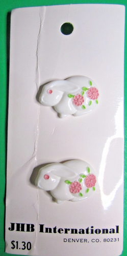 (2) VINTAGE JHB 7/8" ROSA BLUMEN HASE KANINCHEN ALUMINIUM SCHAFT KNÖPFE NOS-S705