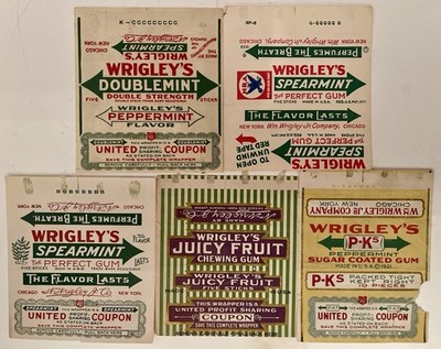 Vtg 5 Five 1920's American Chewing Gum Wrappers Wrigley's